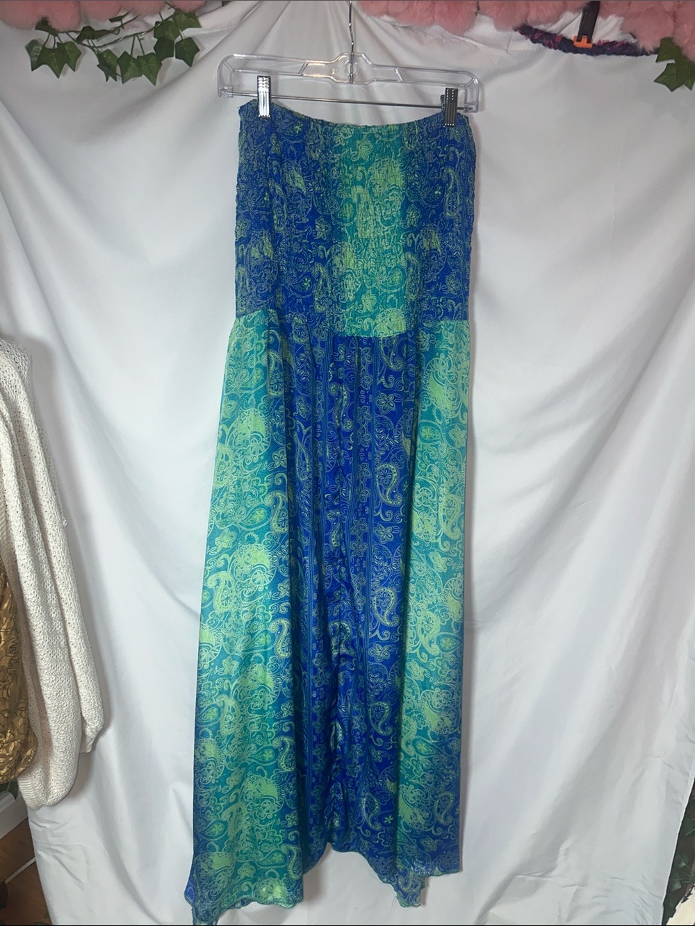 Earthbound trading co. Blue and Teal Paisley Strapless Maxi dress